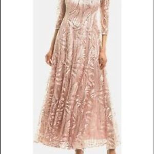 Tahari 3/4 sleeve rose-gold sequin gown